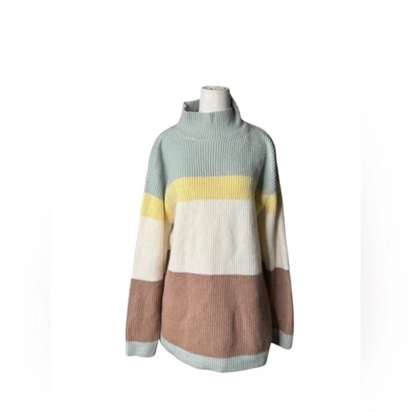 ANN TAYLOR Striped Mock Neck Tunic Sweater Size Medium - Picture 3 of 6